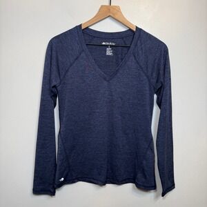 Ideology Women's Navy Blue Space Dye V-Neck Long Sleeve Activewear Top Sz Small